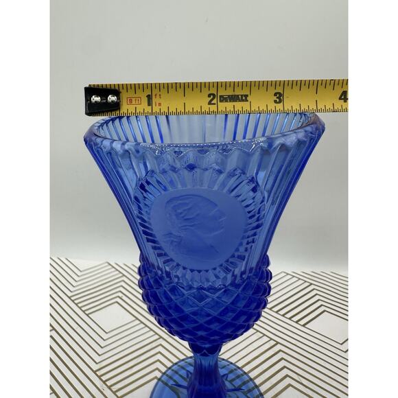 Vtg Avon By Fostoria Cobalt Blue Tall George Washington Glass Goblet - Picture 5 of 7